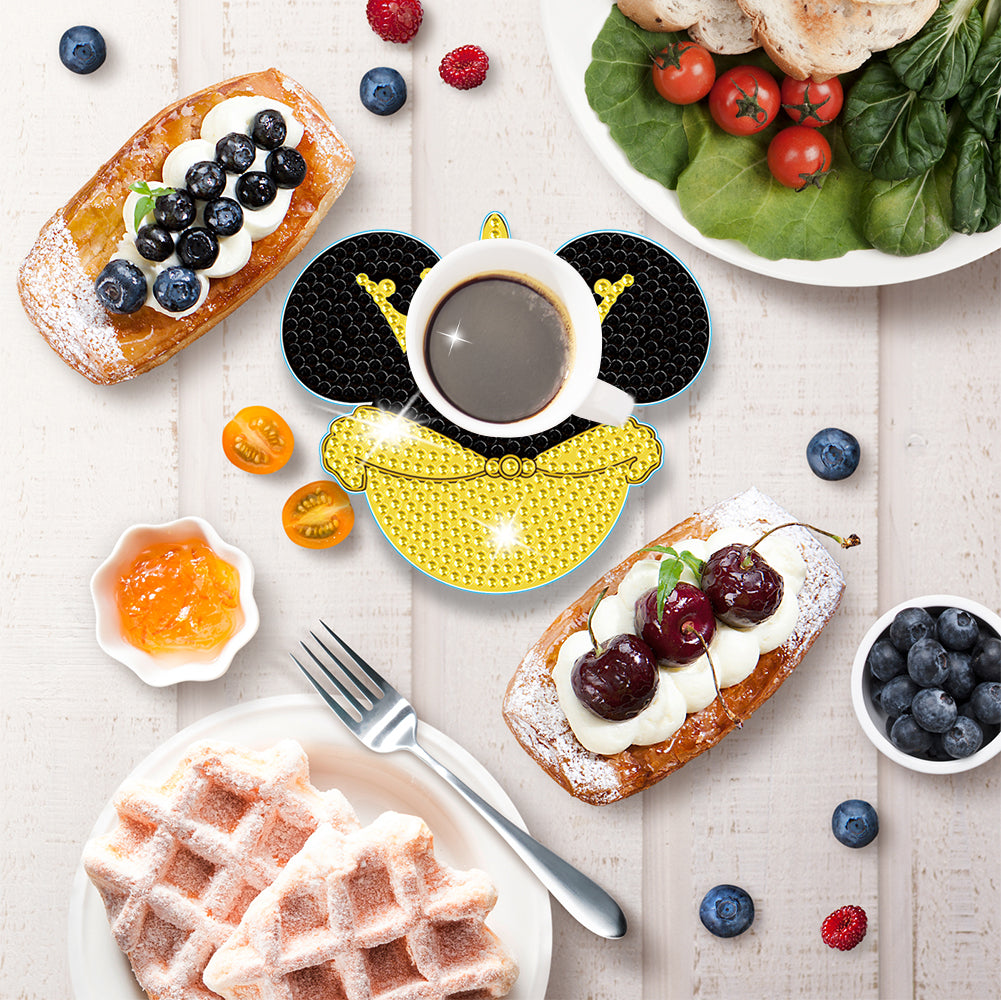 DIY Diamonds Mosaic Cup Cushion Anti-scald Wooden Cartoon Cup Mat for Kids Gifts