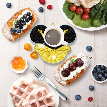 DIY Diamonds Mosaic Cup Cushion Anti-scald Wooden Cartoon Cup Mat for Kids Gifts