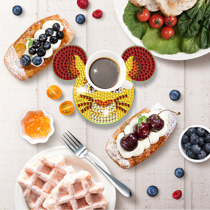 DIY Diamonds Mosaic Cup Cushion Anti-scald Wooden Cartoon Cup Mat for Kids Gifts