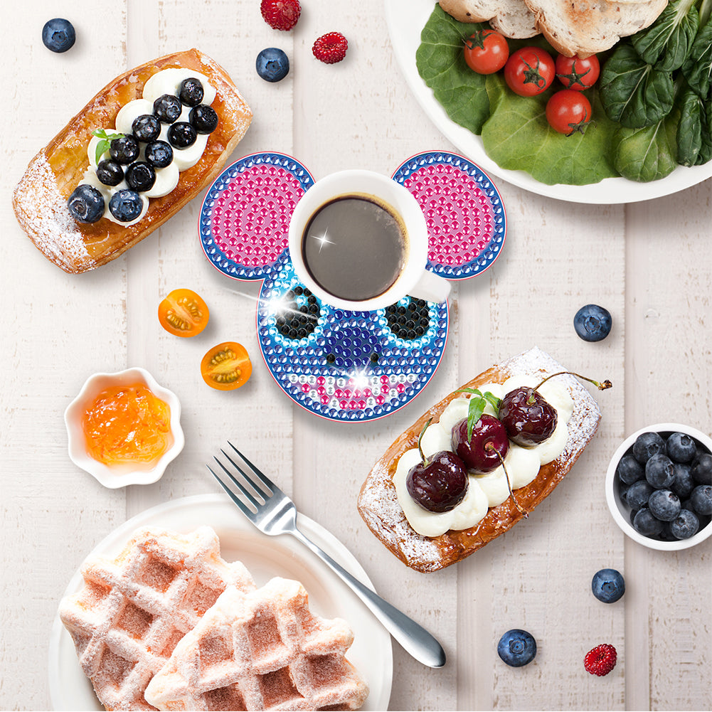 DIY Diamonds Mosaic Cup Cushion Anti-scald Wooden Cartoon Cup Mat for Kids Gifts