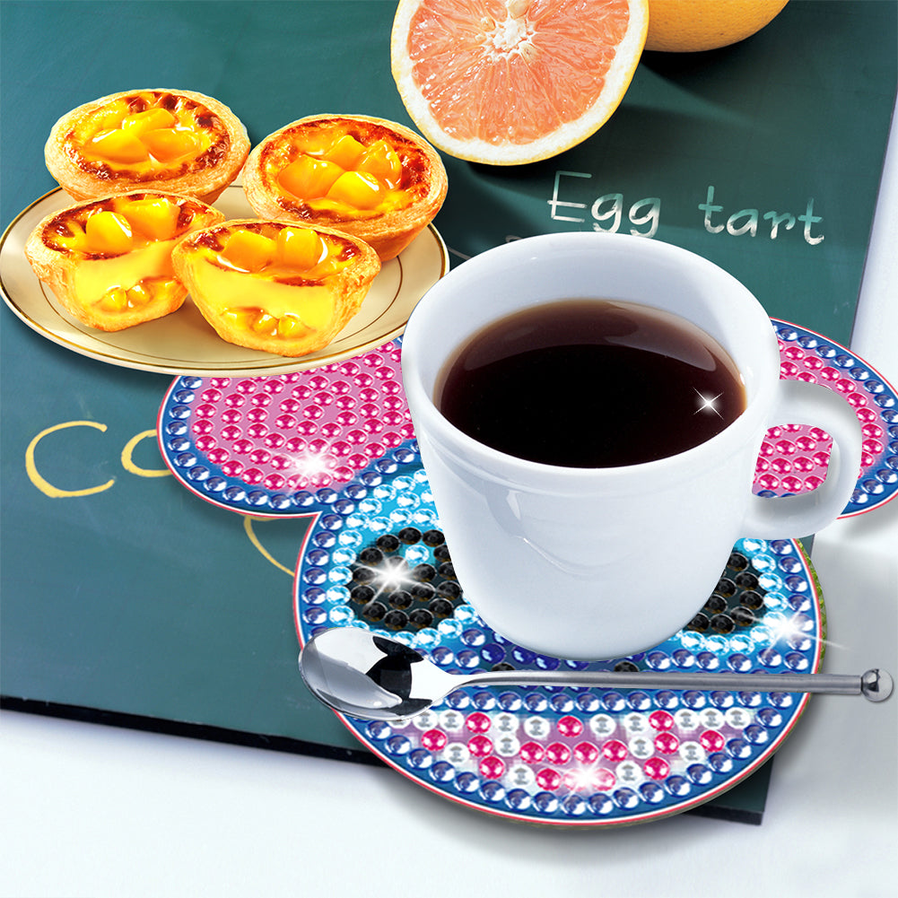 DIY Diamonds Mosaic Cup Cushion Anti-scald Wooden Cartoon Cup Mat for Kids Gifts