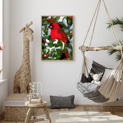 Festive Red Bird - Full Square Drill Diamond Painting 40*50CM