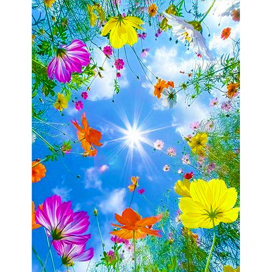 Flowers Blue Sky 30*40CM(Canvas) Full Round Drill Diamond Painting