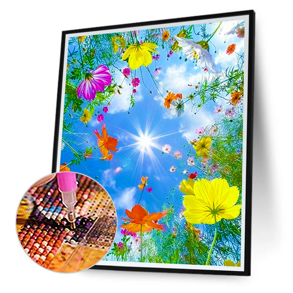 Flowers Blue Sky 30*40CM(Canvas) Full Round Drill Diamond Painting