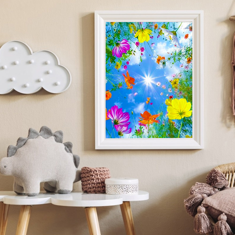 Flowers Blue Sky - Full Round Drill Diamond Painting 30*40CM