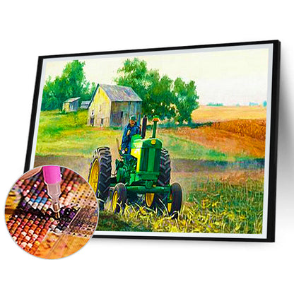 Green Tractor 30*40CM(Canvas) Full Round Drill Diamond Painting