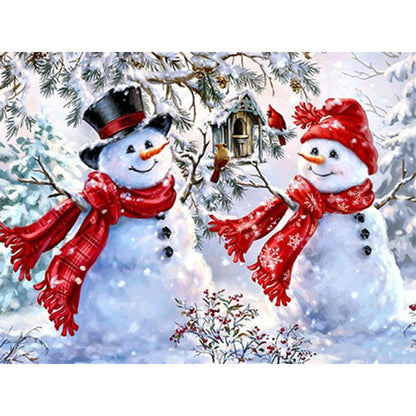 Two Snowmen In The Snow - Full Square Drill Diamond Painting 40*30CM