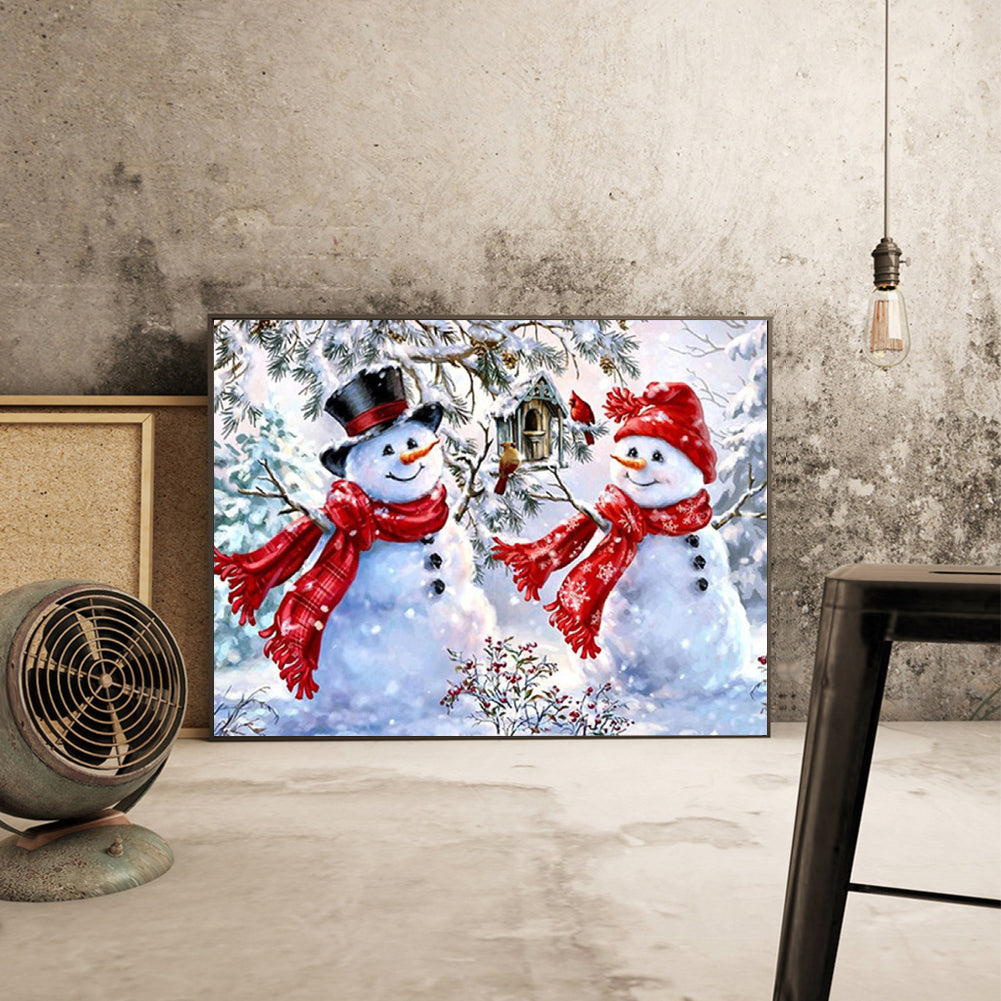 Two Snowmen In The Snow - Full Square Drill Diamond Painting 40*30CM