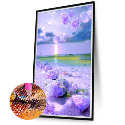 Purple Rose Beach 40*70CM(Canvas) Full Round Drill Diamond Painting