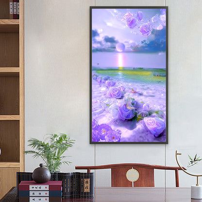 Purple Rose Beach 40*70CM(Canvas) Full Round Drill Diamond Painting