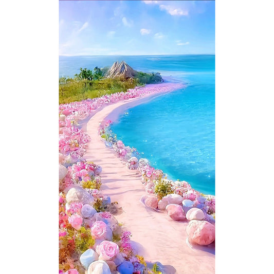 Pink Rose Beach 40*70CM(Canvas) Full Round Drill Diamond Painting