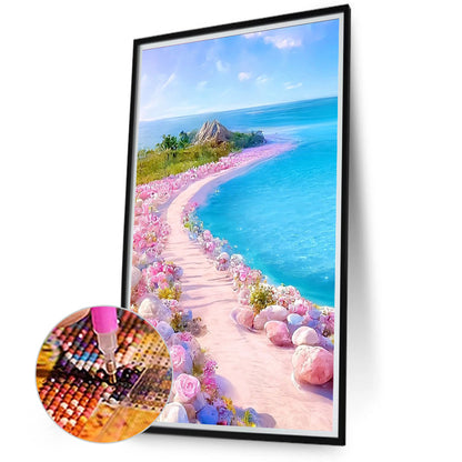 Pink Rose Beach 40*70CM(Canvas) Full Round Drill Diamond Painting