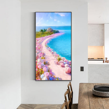 Pink Rose Beach 40*70CM(Canvas) Full Round Drill Diamond Painting