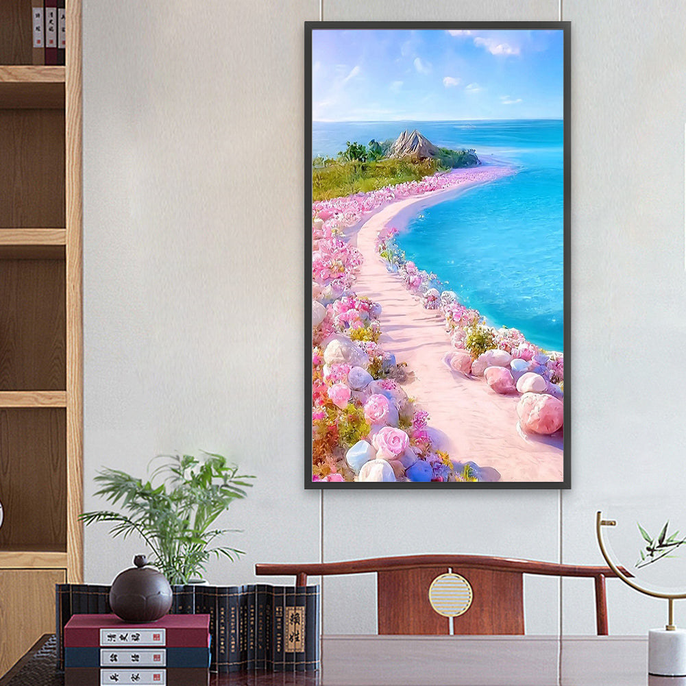 Pink Rose Beach 40*70CM(Canvas) Full Round Drill Diamond Painting