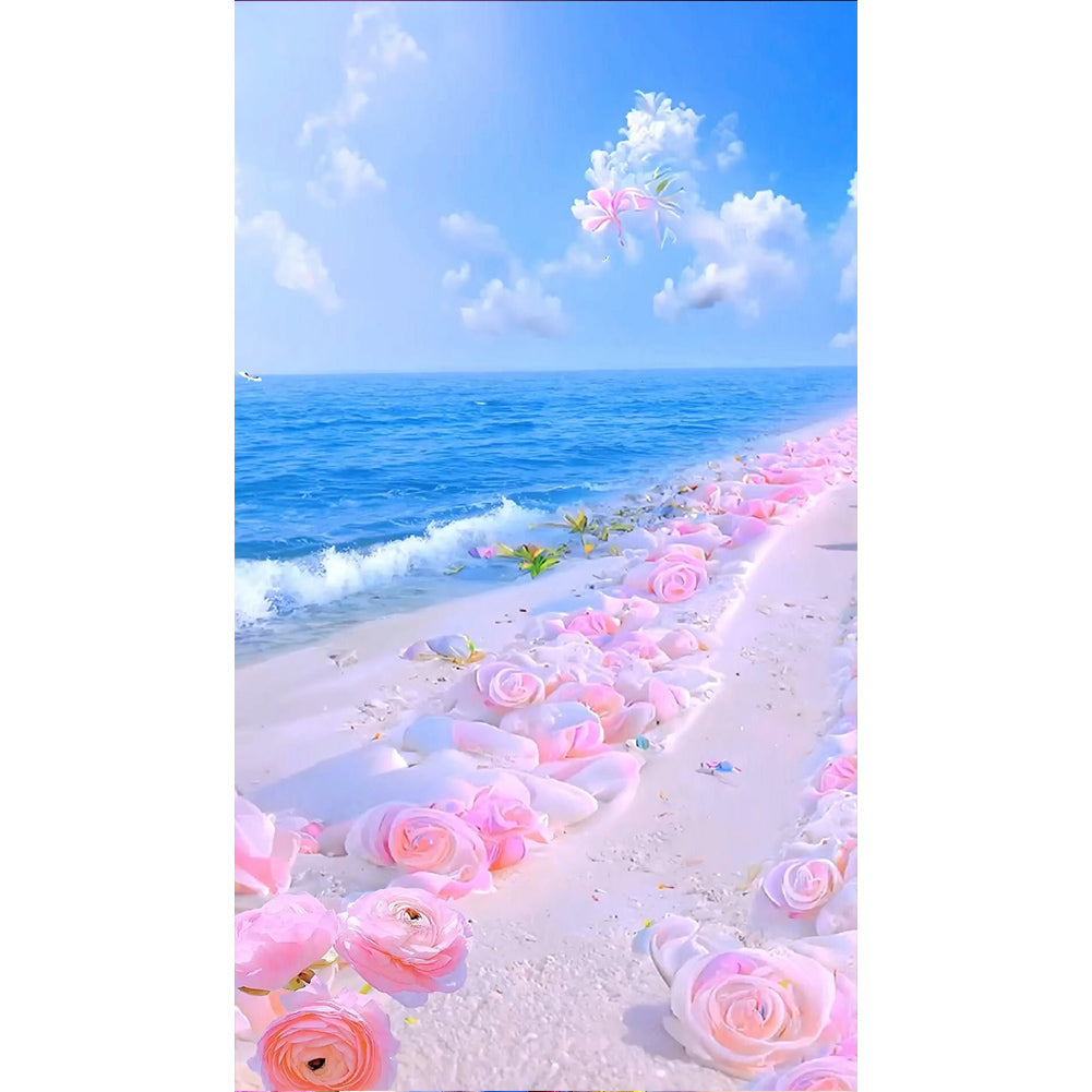 Pink Rose Beach 40*70CM(Canvas) Full Round Drill Diamond Painting