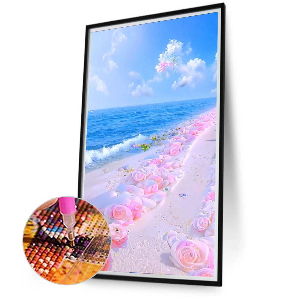 Pink Rose Beach - Full Round Drill Diamond Painting 40*70CM