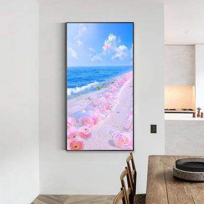 Pink Rose Beach - Full Round Drill Diamond Painting 40*70CM