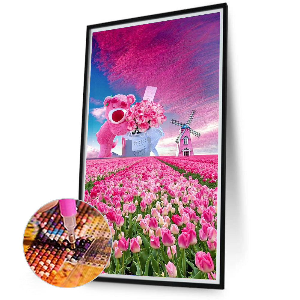 Pink Tulips - Full Round Drill Diamond Painting 40*70CM