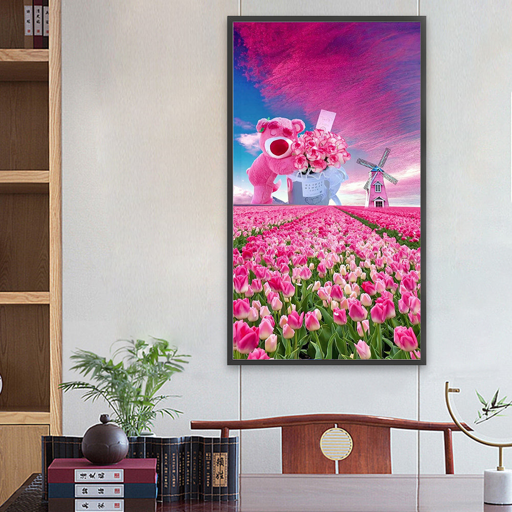Pink Tulips 40*70CM(Canvas) Full Round Drill Diamond Painting