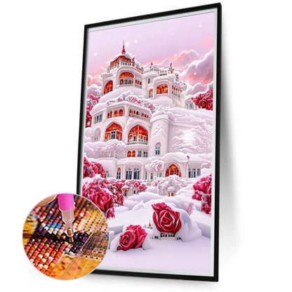 Snow Red Rose Manor 40*70CM(Canvas) Full Round Drill Diamond Painting