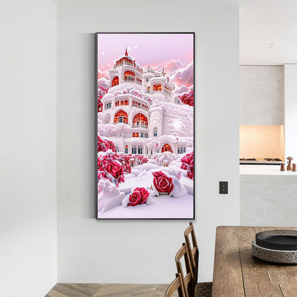 Snow Red Rose Manor 40*70CM(Canvas) Full Round Drill Diamond Painting