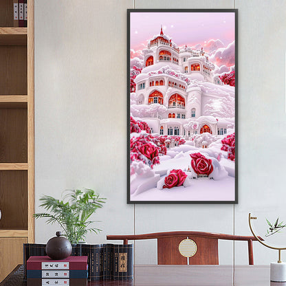 Snow Red Rose Manor 40*70CM(Canvas) Full Round Drill Diamond Painting