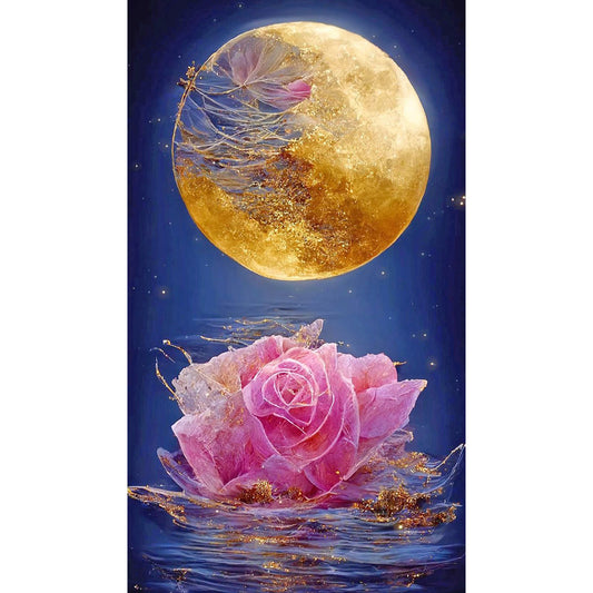 Flowers Blooming Under The Golden Moon 40*70CM(Canvas) Full Square Drill Diamond Painting