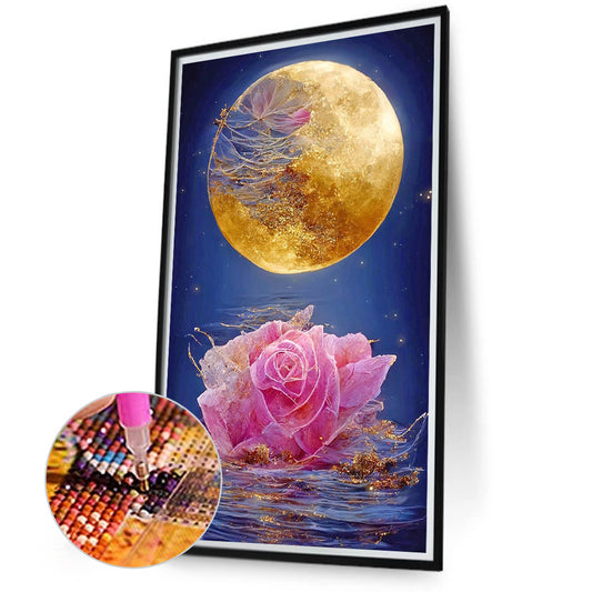 Flowers Blooming Under The Golden Moon 40*70CM(Canvas) Full Square Drill Diamond Painting