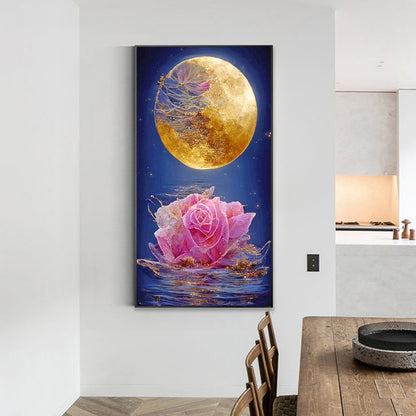Flowers Blooming Under The Golden Moon - Full Square Drill Diamond Painting 40*70CM