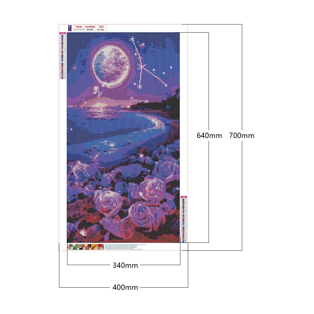 Purple Rose Beach Under The Dreamy Moon 40*70CM(Canvas) Full Square Drill Diamond Painting