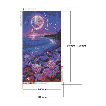 Purple Rose Beach Under The Dreamy Moon 40*70CM(Canvas) Full Square Drill Diamond Painting