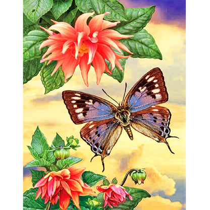 Flower Purple Butterfly 30*40CM(Canvas) Full Round Drill Diamond Painting