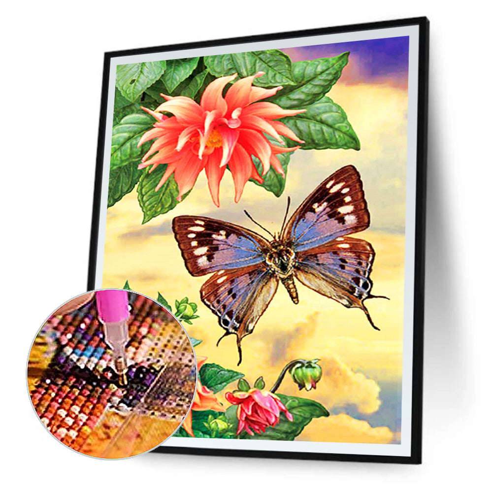 Flower Purple Butterfly 30*40CM(Canvas) Full Round Drill Diamond Painting