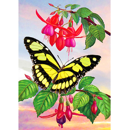 Upside Down Fuchsia Tabby Butterfly 30*40CM(Canvas) Full Round Drill Diamond Painting