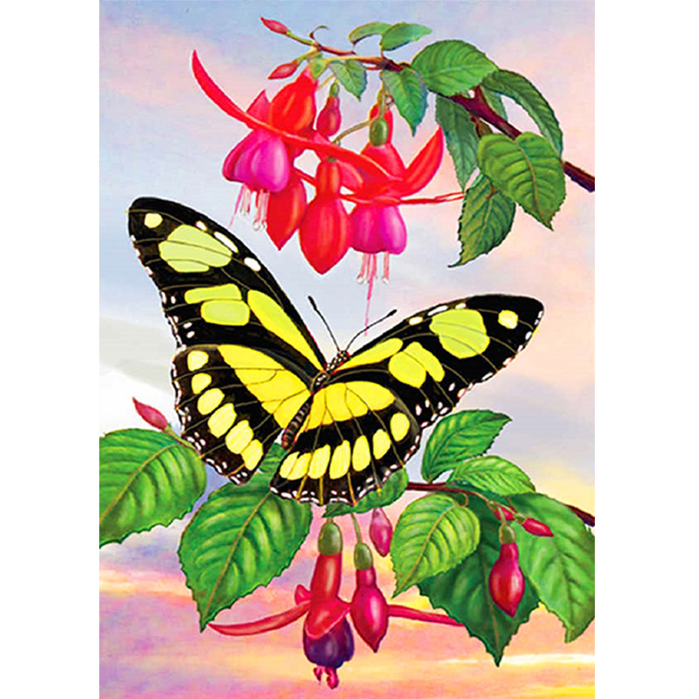 Upside Down Fuchsia Tabby Butterfly - Full Round Drill Diamond Painting 30*40CM