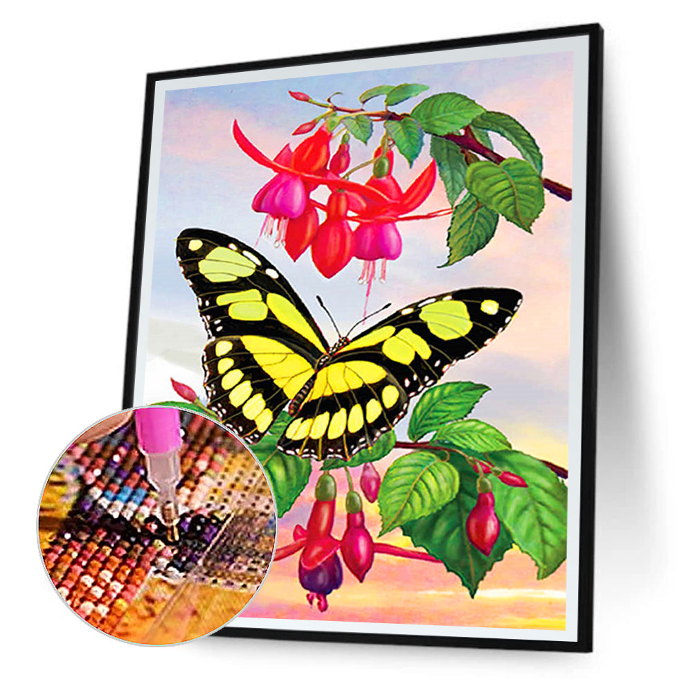 Upside Down Fuchsia Tabby Butterfly 30*40CM(Canvas) Full Round Drill Diamond Painting