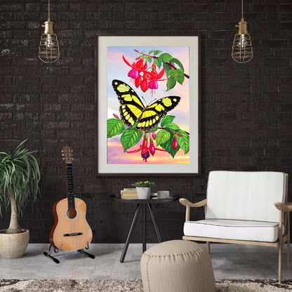 Upside Down Fuchsia Tabby Butterfly - Full Round Drill Diamond Painting 30*40CM