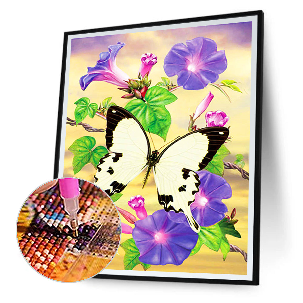 Morning Glory African White Swallowtail Butterfly 30*40CM(Canvas) Full Round Drill Diamond Painting