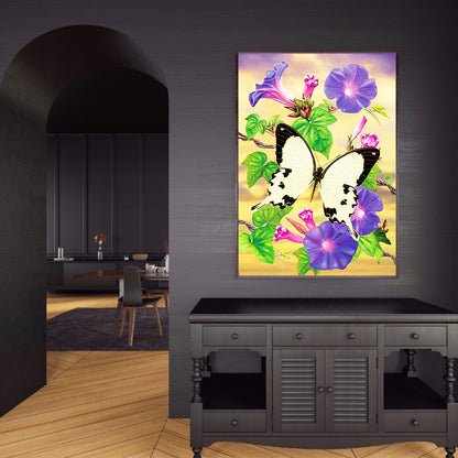 Morning Glory African White Swallowtail Butterfly - Full Round Drill Diamond Painting 30*40CM