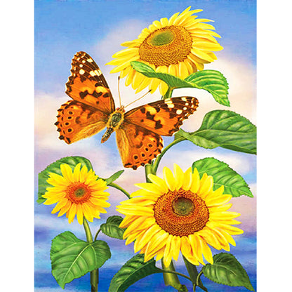 Sunflower Butterfly 30*40CM(Canvas) Full Round Drill Diamond Painting