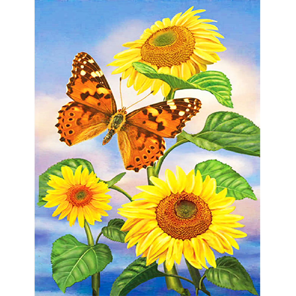 Sunflower Butterfly - Full Round Drill Diamond Painting 30*40CM