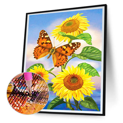 Sunflower Butterfly - Full Round Drill Diamond Painting 30*40CM