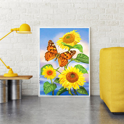 Sunflower Butterfly - Full Round Drill Diamond Painting 30*40CM