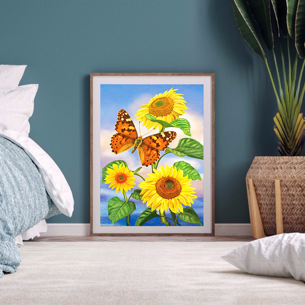 Sunflower Butterfly - Full Round Drill Diamond Painting 30*40CM