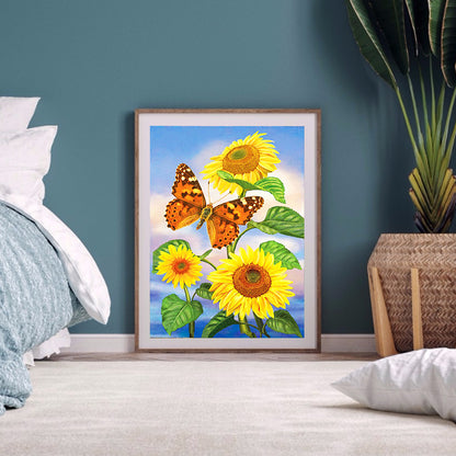 Sunflower Butterfly 30*40CM(Canvas) Full Round Drill Diamond Painting