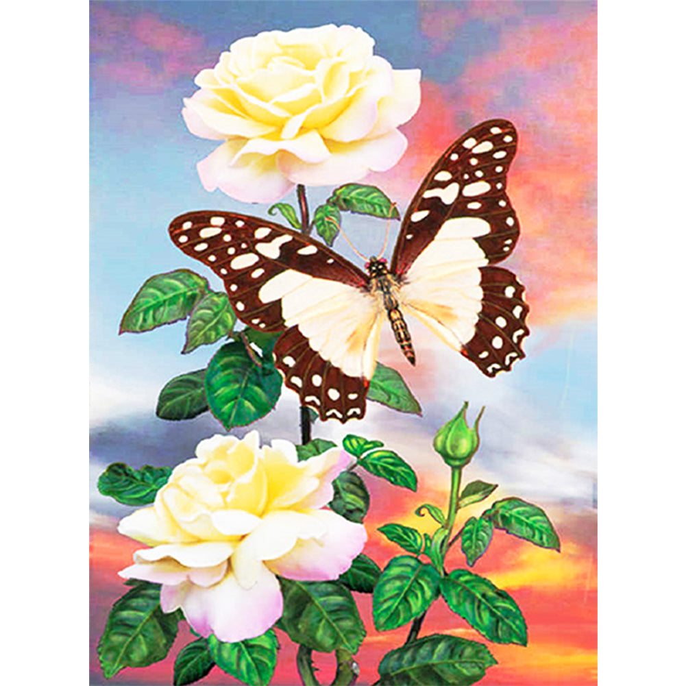 Flower Butterfly 30*40CM(Canvas) Full Round Drill Diamond Painting