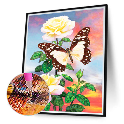 Flower Butterfly 30*40CM(Canvas) Full Round Drill Diamond Painting