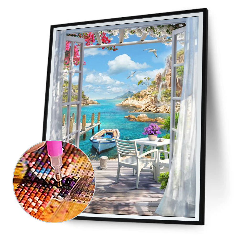 Sunny Beach Outside The Window - Full Round Drill Diamond Painting 40*50CM