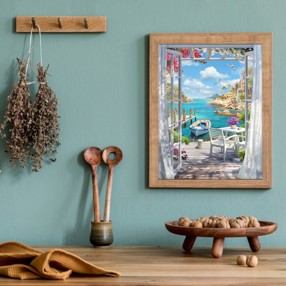 Sunshine Beach Outside The Window - Full Round Drill Diamond Painting 40*50CM
