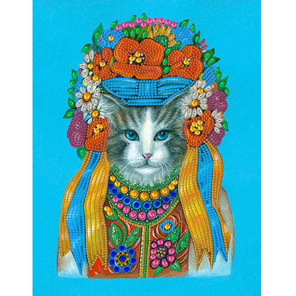 Elegant And Luxurious Cat 30*40CM(Canvas) Special Shaped Drill Diamond Painting